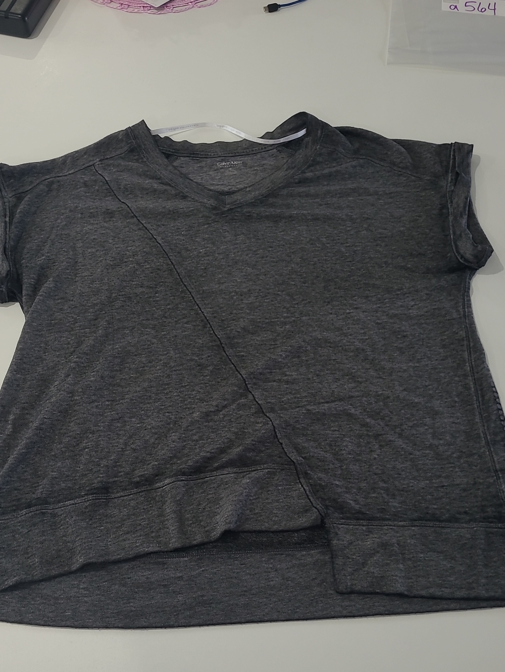 Calvin Klein Performance Charcoal Gray V-Neck Short Sleeve Top
